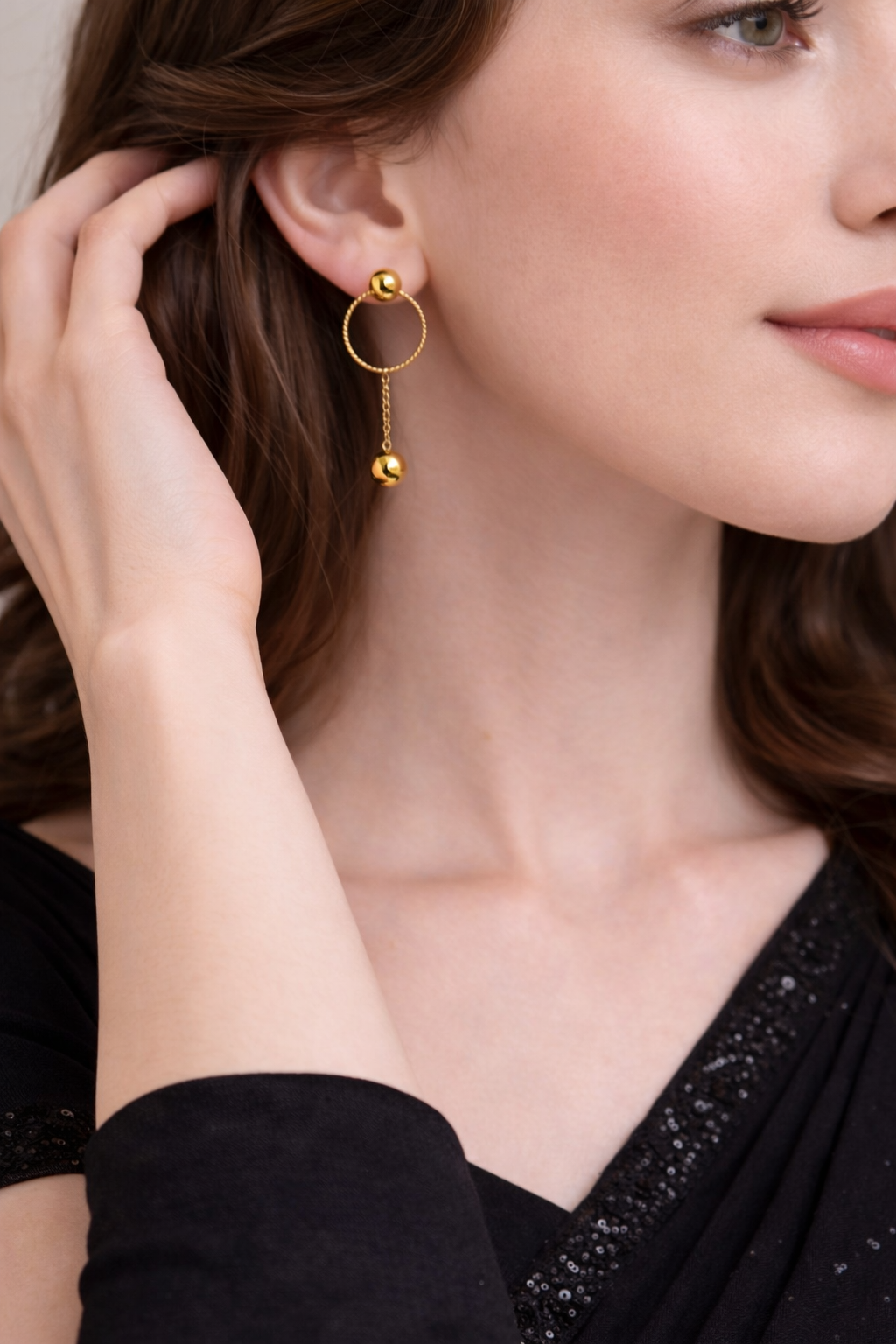 18k Gold-Plated Hoop Drop Earrings with Chain Detail | Anti-Tarnish