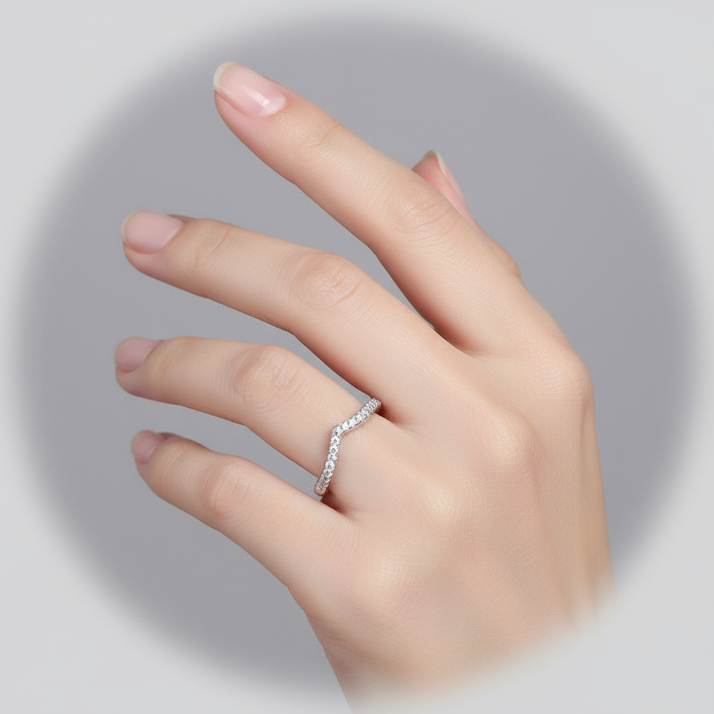 Silver-Plated V-Shape Eternity Band Ring | Anti-Tarnish