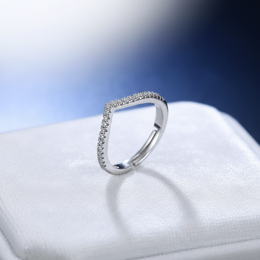 Silver-Plated V-Shape Eternity Band Ring | Anti-Tarnish