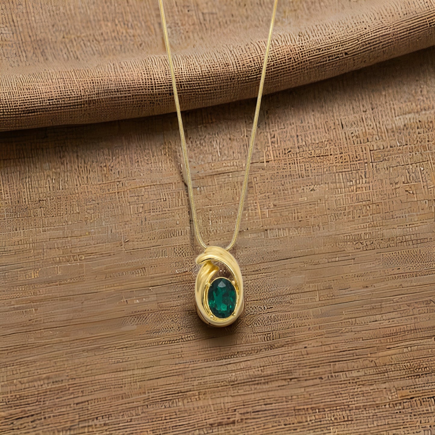 Gold Plated Green Stone Pendant Necklace