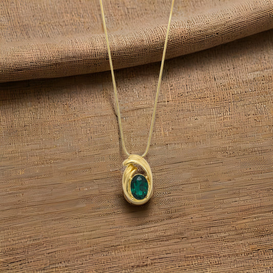 Gold Plated Green Stone Pendant Necklace