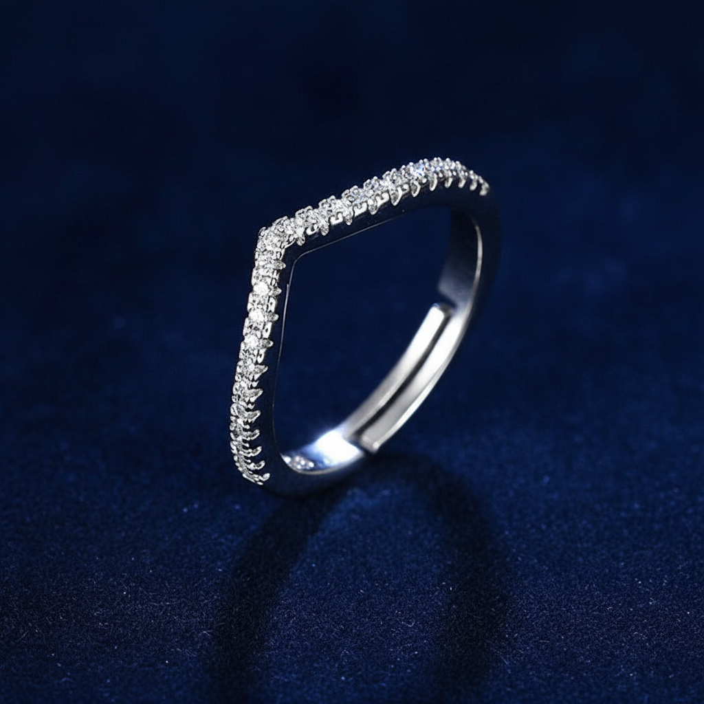 Silver-Plated V-Shape Eternity Band Ring | Minimal Anti-Tarnish Finish