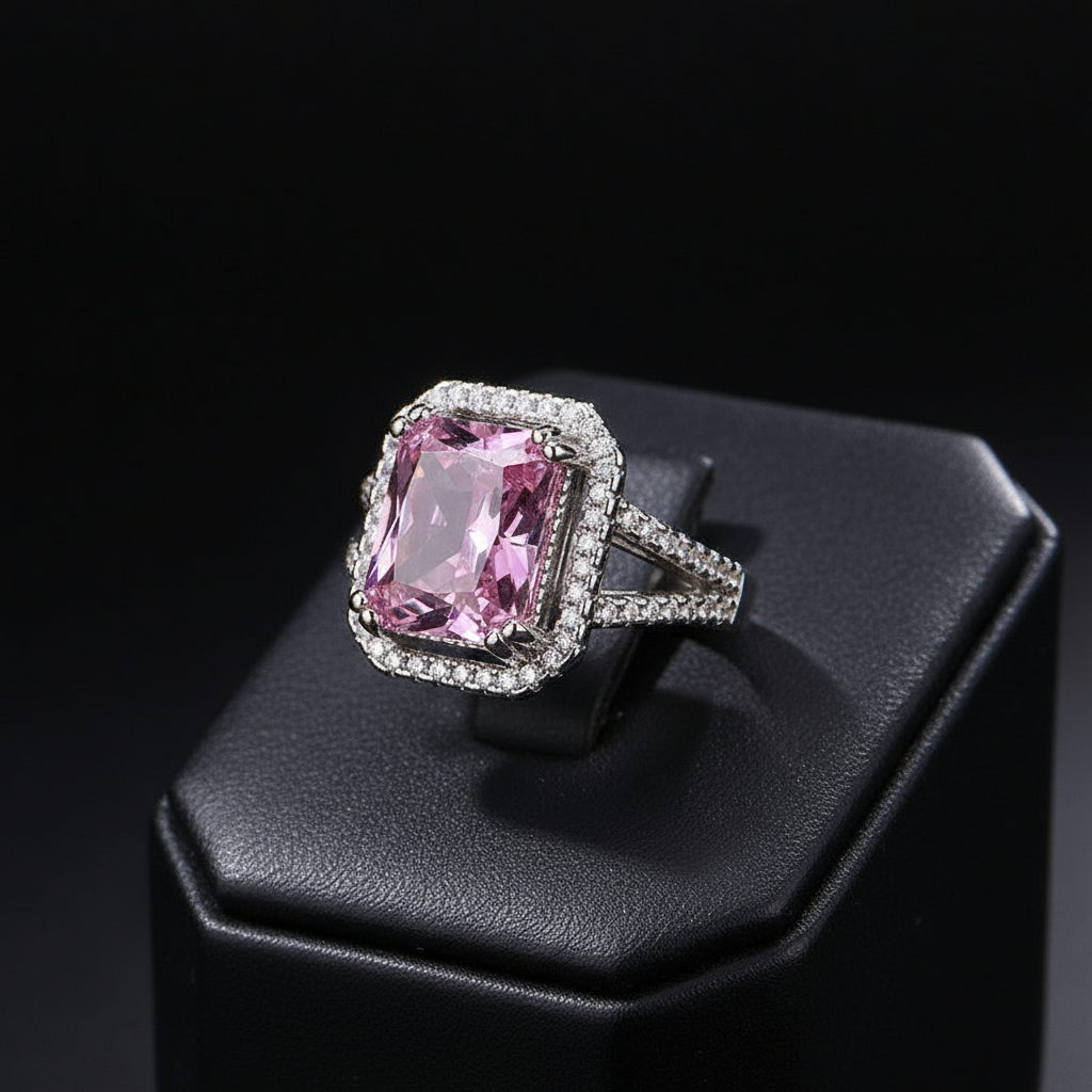 Silver-Plated Pink Sapphire Statement Ring  | Luxury Anti-Tarnish Finish