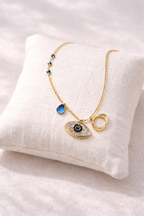 Anti-Tarnish Gold Evil Eye Pendant Necklace with Blue Stone
